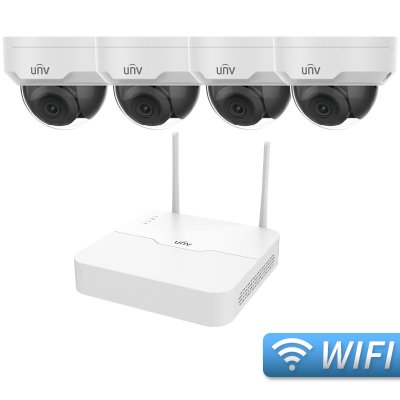 Uniview - 4CH Wifi NVR & (4) 2MP Wifi IP67 Outdoor 98ft SmartIR Dome Cameras