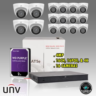 UNIVIEW NVR 16CH, 4K & (16) 4MP WDR Fix/Motorized camera Kit