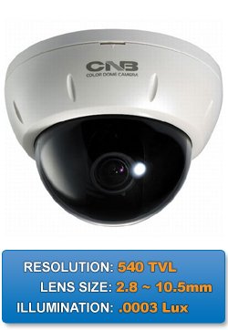 Indoor CNB-D2167NVF CNB 1/3" Sony Interline CCD 560TVL 2.8-10.5mm Lens Day/Night WDR Dual Voltage