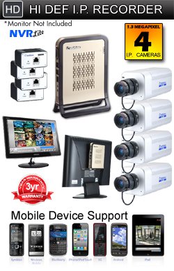 GeoVision NVR Lite 4 IP Camera System Package - 1.3MP MEGAPIXEL High Definition BX110-D Box IP Ca...