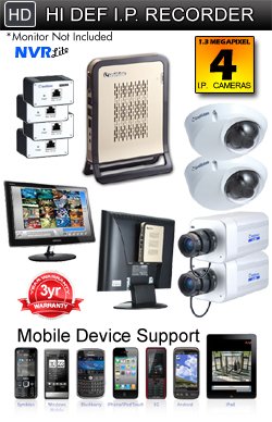 GeoVision NVR Lite 4 IP Camera System Package - 2 1.3MP MEGAPIXEL High Definition H.264 Color Min...