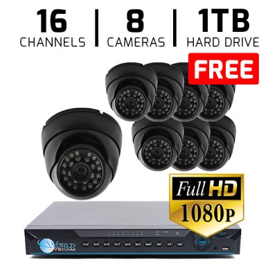 16 CH DVR with 8 HD 1080p Dome Cameras DVR Kit for Business Professional Grade FREE 1TB Hard Driv...