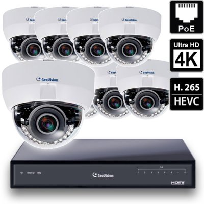 8 Ch 4K GeoVision H.265 DVR with 8 PoE Dome Cameras (EFD5101)
