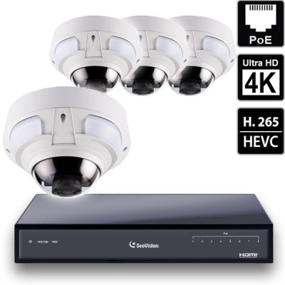 8 Ch 4K GeoVision H.265 DVR with 4 PoE Dome Cameras (VD5711)