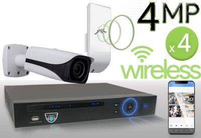Wireless 4MP IP 2.7mm ~ 12mm Motorized Bullet (4) Camera Kit (IP40)