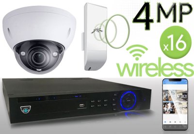 Wireless 4MP IP 2.7mm ~ 12mm Motorized Dome (16) Camera Kit (IP41)