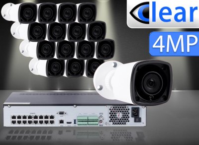 32 CH NVR with (16) IPX1 4 Megapixel, 3.6mm Lens, 30m IR, H.265, CVBS (BNC) Optional, Network IP ...