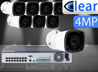 32 CH NVR with (8) IPX1 4 Megapixel, 3.6mm Lens, 30m IR, H.265, CVBS (BNC) Optional, Network IP B...