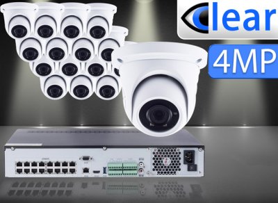 32 CH NVR with (16) IPX2 4 Megapixel, 3.6mm Lens, 30m IR, H.265, CVBS (BNC) Optional, Network IP Dome Camera 