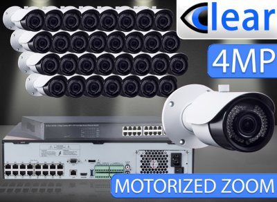 32 CH NVR with (32) IPX4 4 Megapixel, 3.3-12mm Motorized Lens, 30m IR, H.265, CVBS (BNC) Optional...