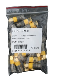 Binary BC5-F-RG6 F Male Compression Connector, RG6/U, 20-Pack, Gold