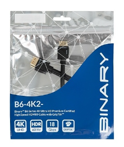 Binary B6-4K2-.4 4K Ultra HD Premium Certified High Speed HDMI Cable with GripTek, 1.5' (.4m)