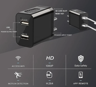 Wireless 1080P HD Camera Charger - Black