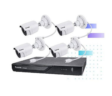 VIVOTEK ND9323P 8-Channel NVR with (4) 5MP Outdoor IR Bullet IP Cameras, 2TB HDD, White