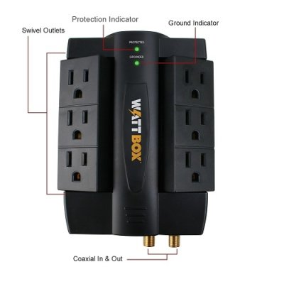 WattBox WB-200-6RWT 6-Rotating Outlet Surge Protector Wall Tap with Coax Protection