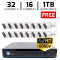 32 CH DVR with 16 HD 1080p Bullet Cameras DVR Kit for Business Commercial Grade FREE 1TB Hard Dri...