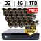32 CH DVR with 16 HD 1080P Varifocal 2.8-12mm Security Bullet IR 200ft Night Vision HD Kit for Bu...
