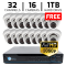 32 CH DVR with 16 HD 1080p Security Dome DVR Kit for Business Professional Grade